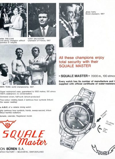 1960's advertisement for Squale divers' watches